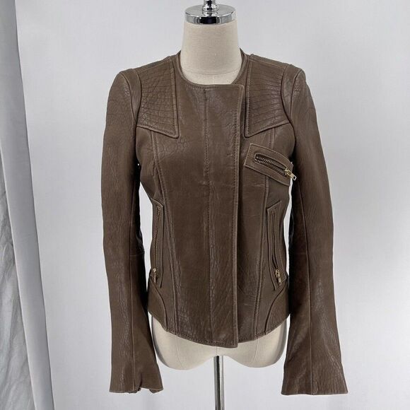 Hoss Intropia Designer LAMB LEATHER brown biker jacket EU 36 bomber - Picture 10 of 10